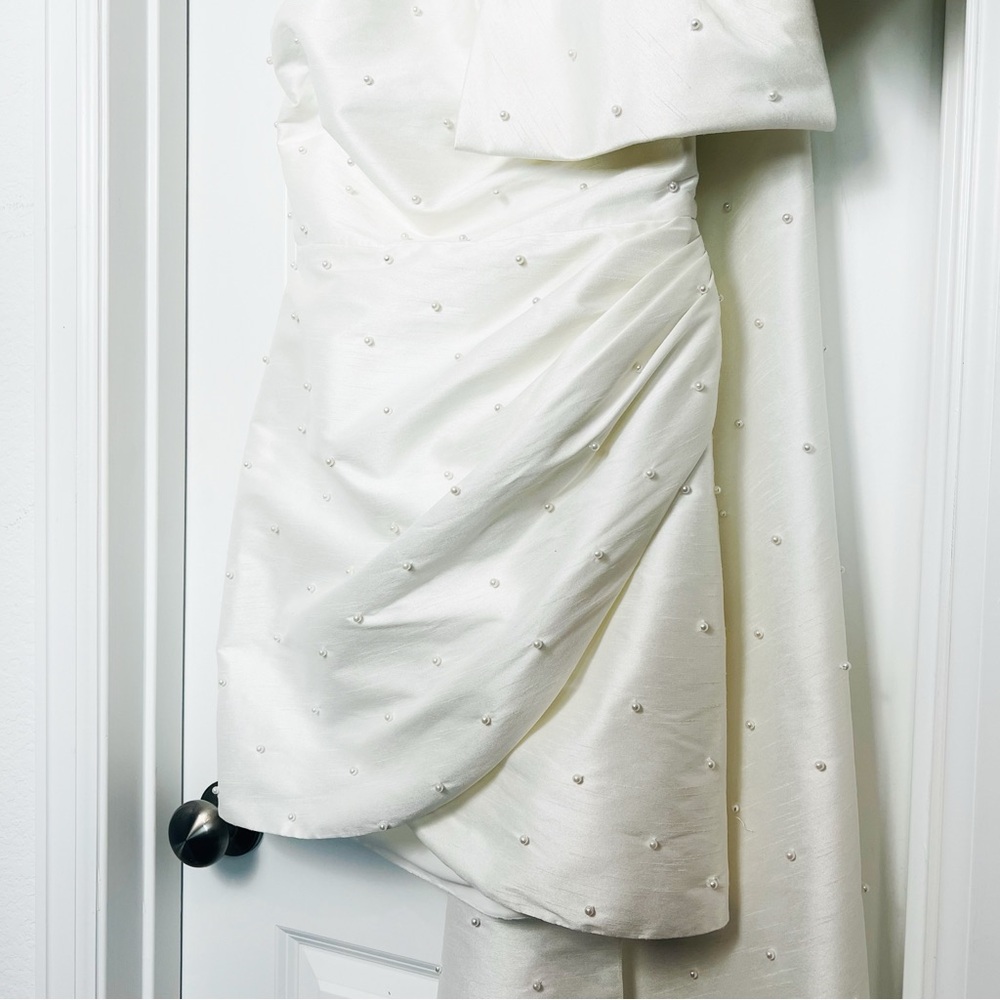 BHLDN Pippa Pearl Bow One Shoulder Mini Dress Bridal Shower Reception 2 XS White - Picture 5 of 15
